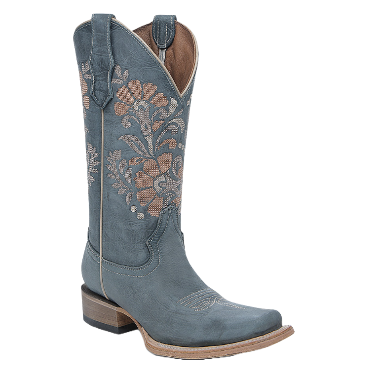 Circle G By Corral Ladies Blue Flowers Embroidery Blue Western Boots L