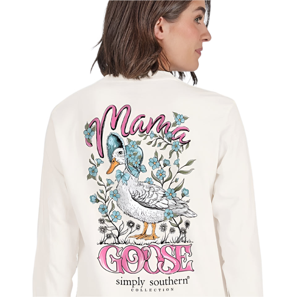 Simply Southern Ladies Mama Goose Long Sleeve T-Shirt LS-MAMAGOOSE-LINEN