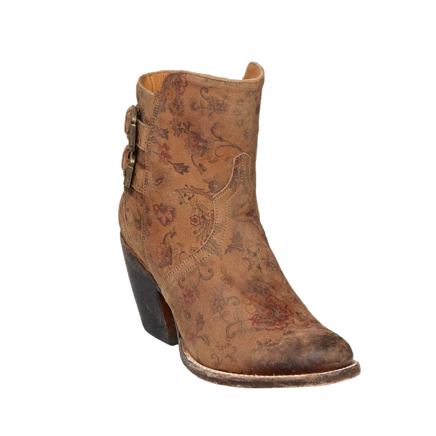 Lucchese Ladies Catalina Brown Floral Printed Shortie Boots M4953
