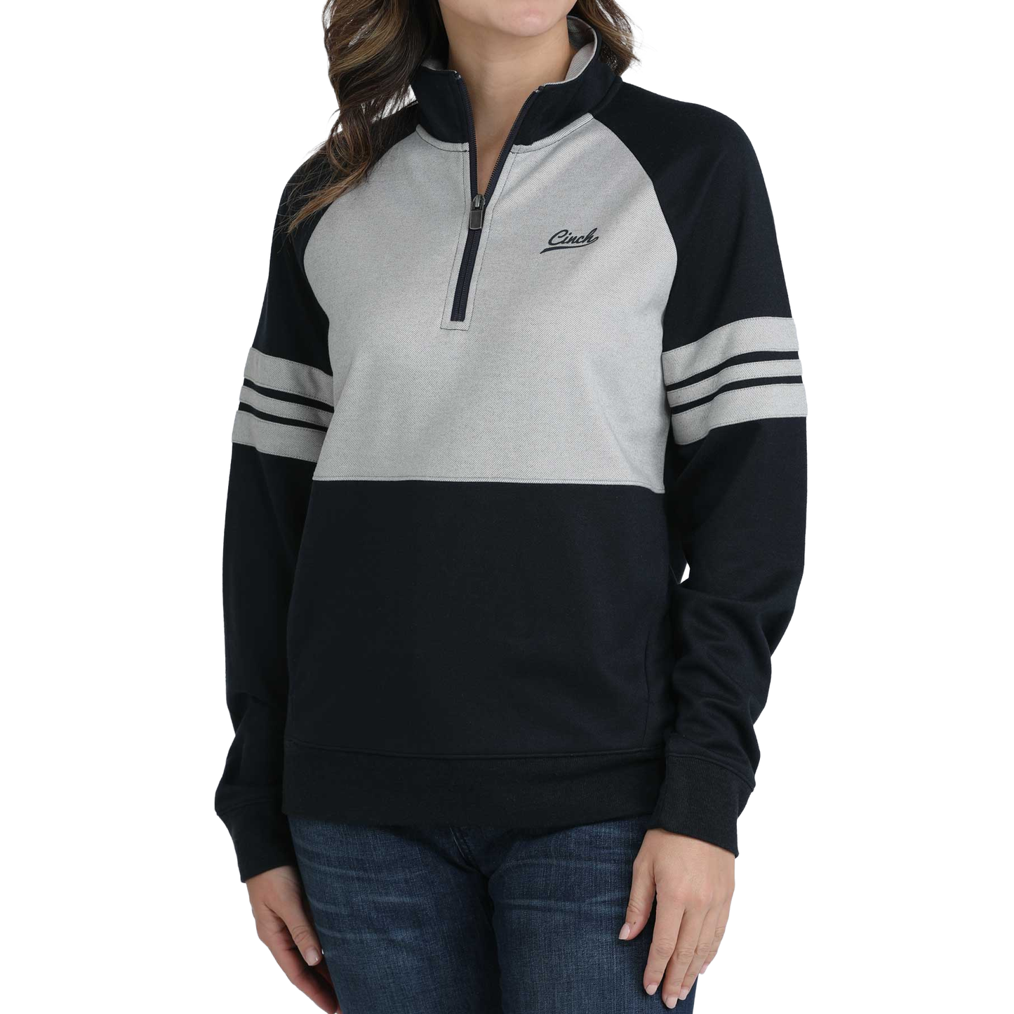 Cinch Ladies Quarter Zip Navy & Grey Pullover MAK7913001