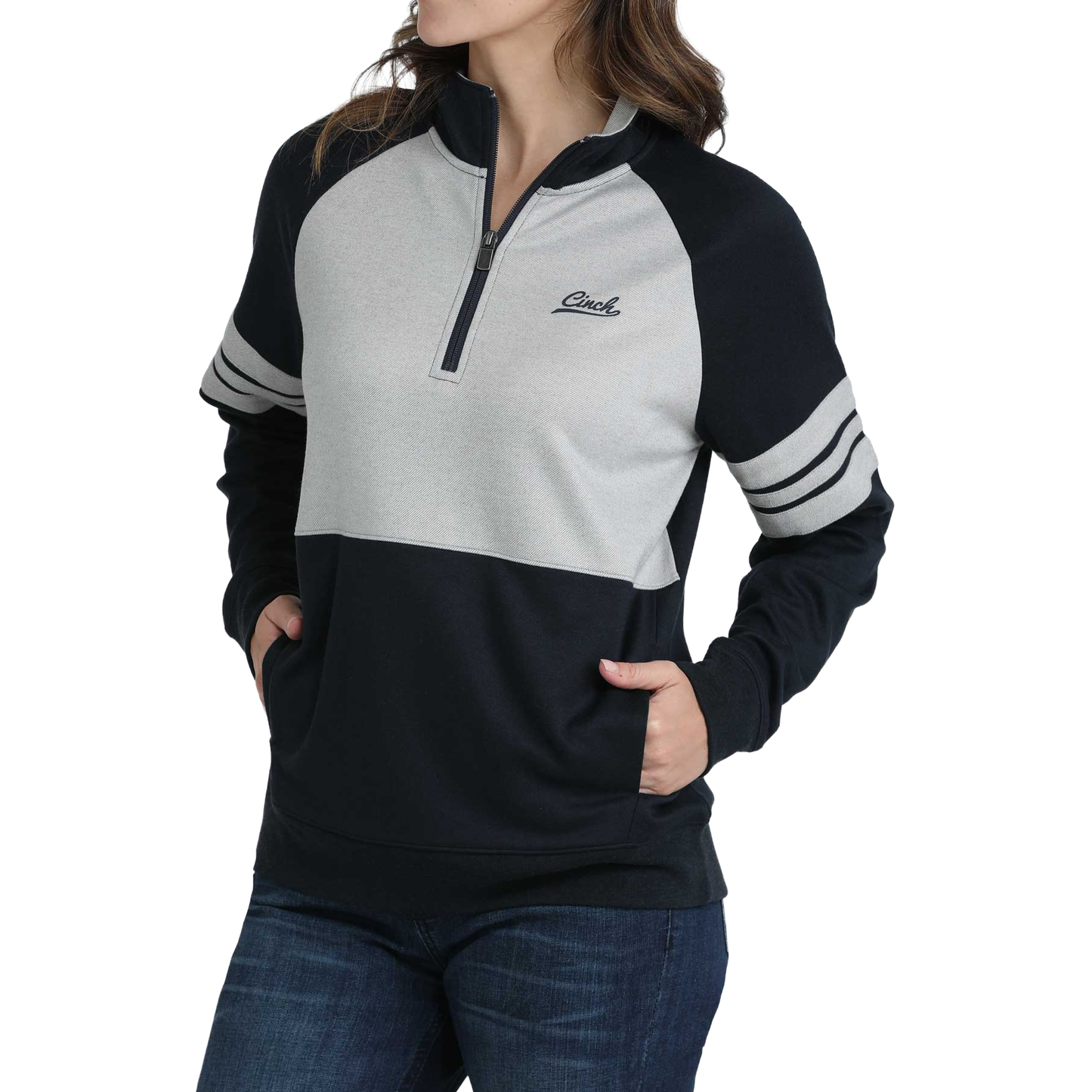 Cinch Ladies Quarter Zip Navy & Grey Pullover MAK7913001