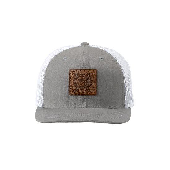 Cinch Men's Grey Leather Logo Shield Trucker Cap MCC0760001