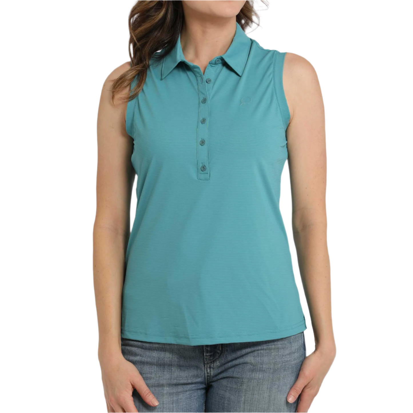 Cinch Ladies Solid Blue Sleeveless Polo Shirt MSK7911002