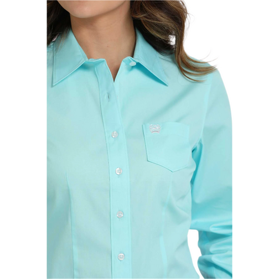 Cinch Ladies Solid Turquoise Blue Button Down Shirt MSW9164244