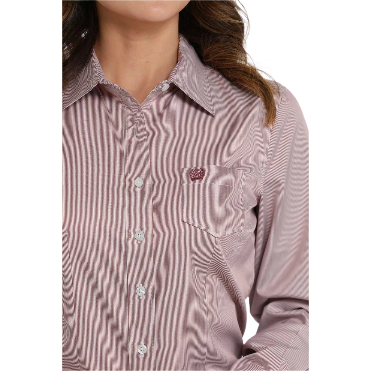 Cinch Ladies Pink Vertical Striped Button Down Shirt MSW9164245