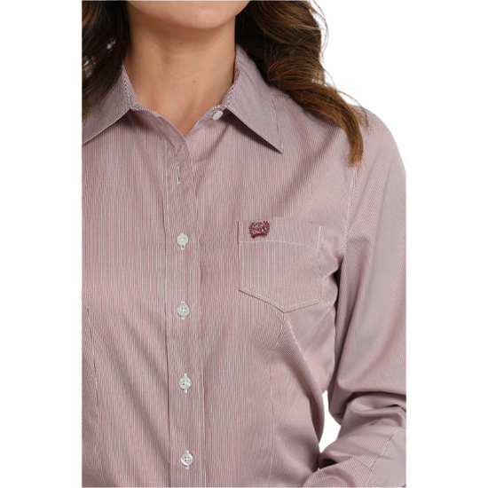 Cinch Ladies Pink Vertical Striped Button Down Shirt MSW9164245