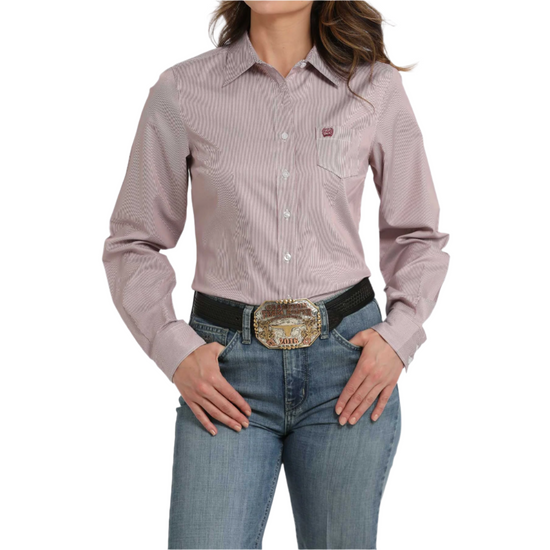 Cinch Ladies Pink Vertical Striped Button Down Shirt MSW9164245