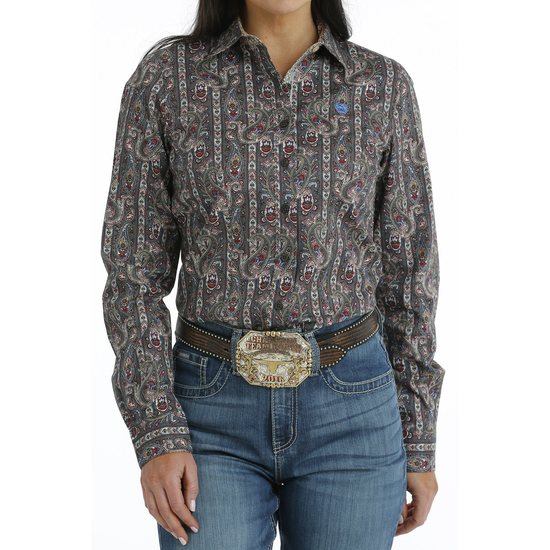 Cinch Ladies Paisley Grey Button Down Shirt MSW9165047