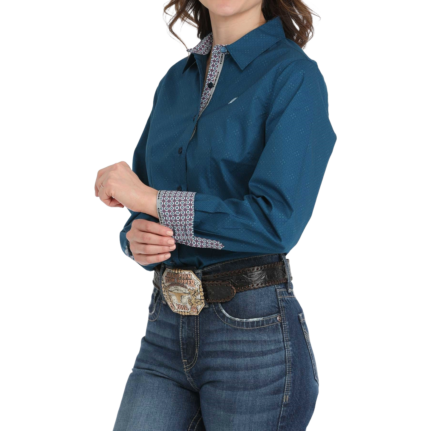 Cinch Ladies Blue Diamond Print Button Down Shirt MSW9165064