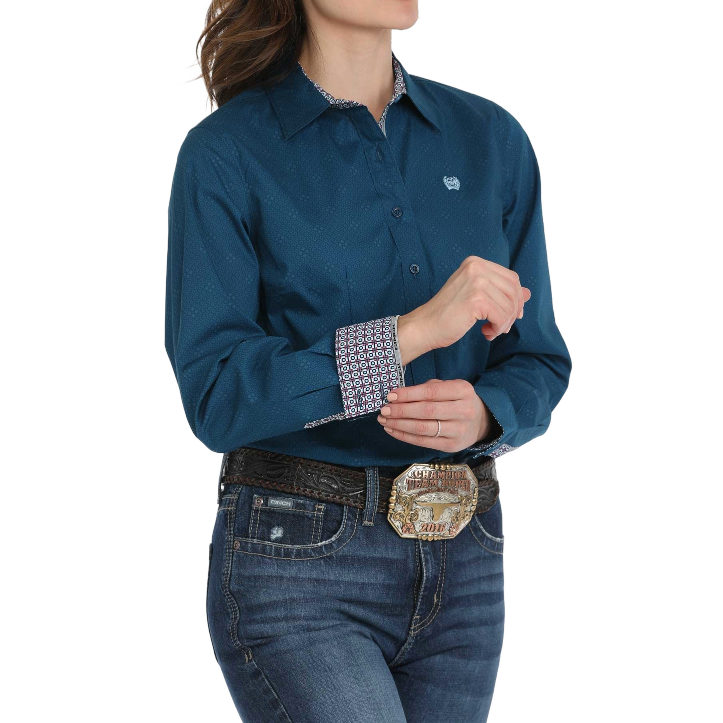 Cinch Ladies Blue Diamond Print Button Down Shirt MSW9165064