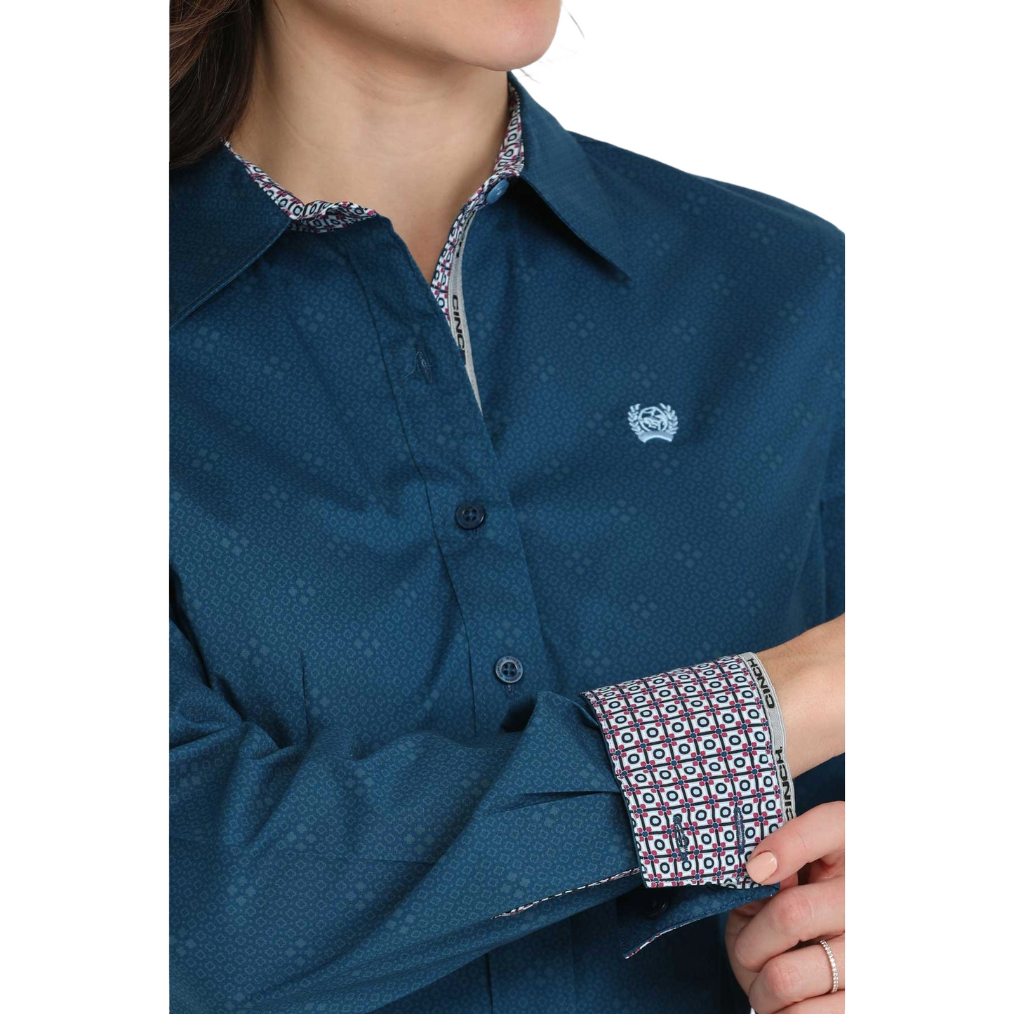 Cinch Ladies Blue Diamond Print Button Down Shirt MSW9165064