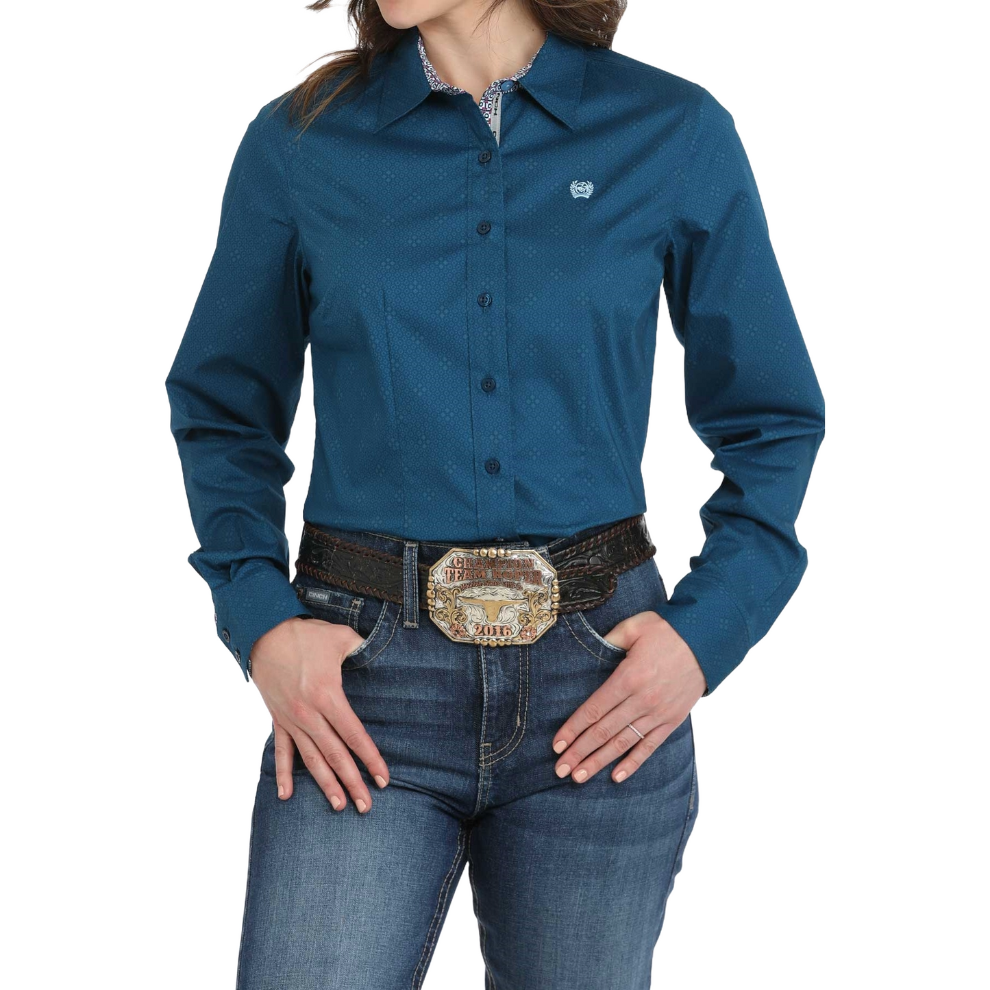 Cinch Ladies Blue Diamond Print Button Down Shirt MSW9165064