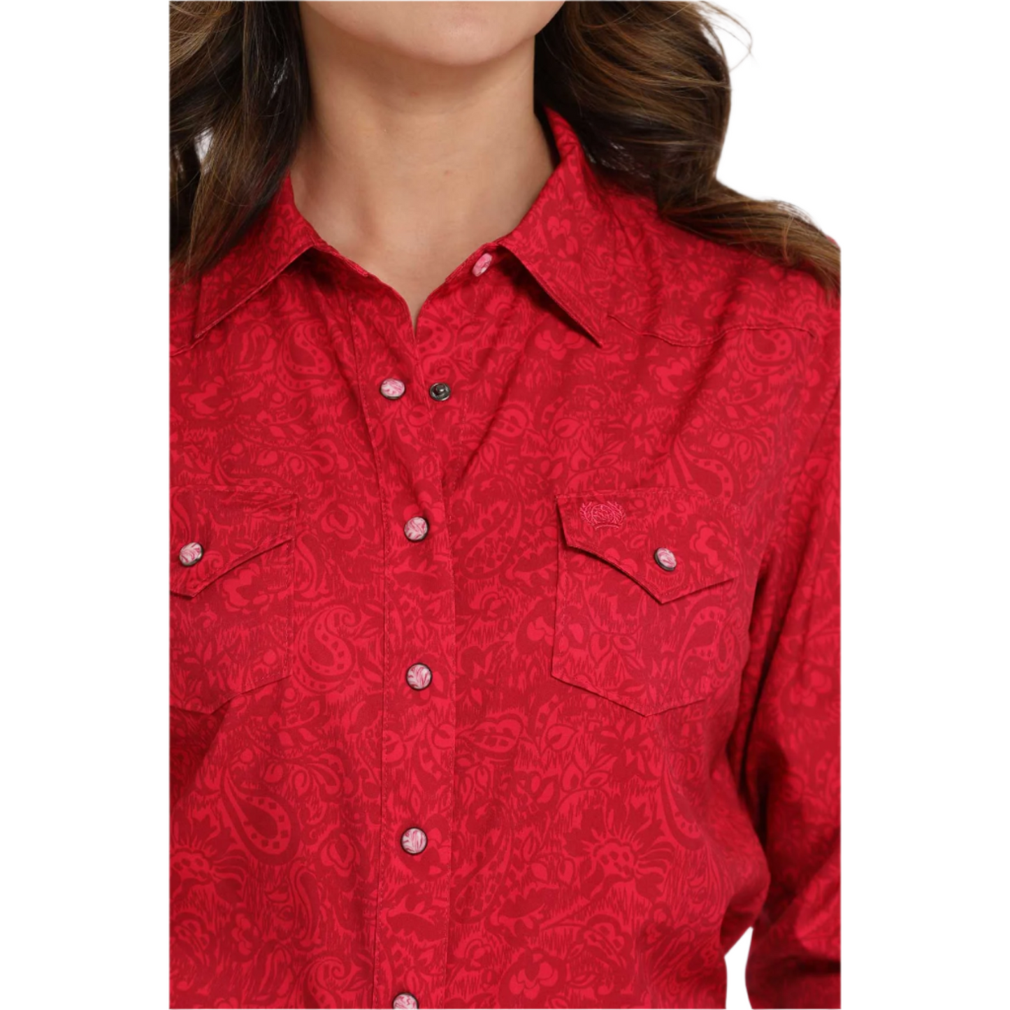 Cinch Ladies Pink Floral Print Snap Front Western Shirt MSW9206003