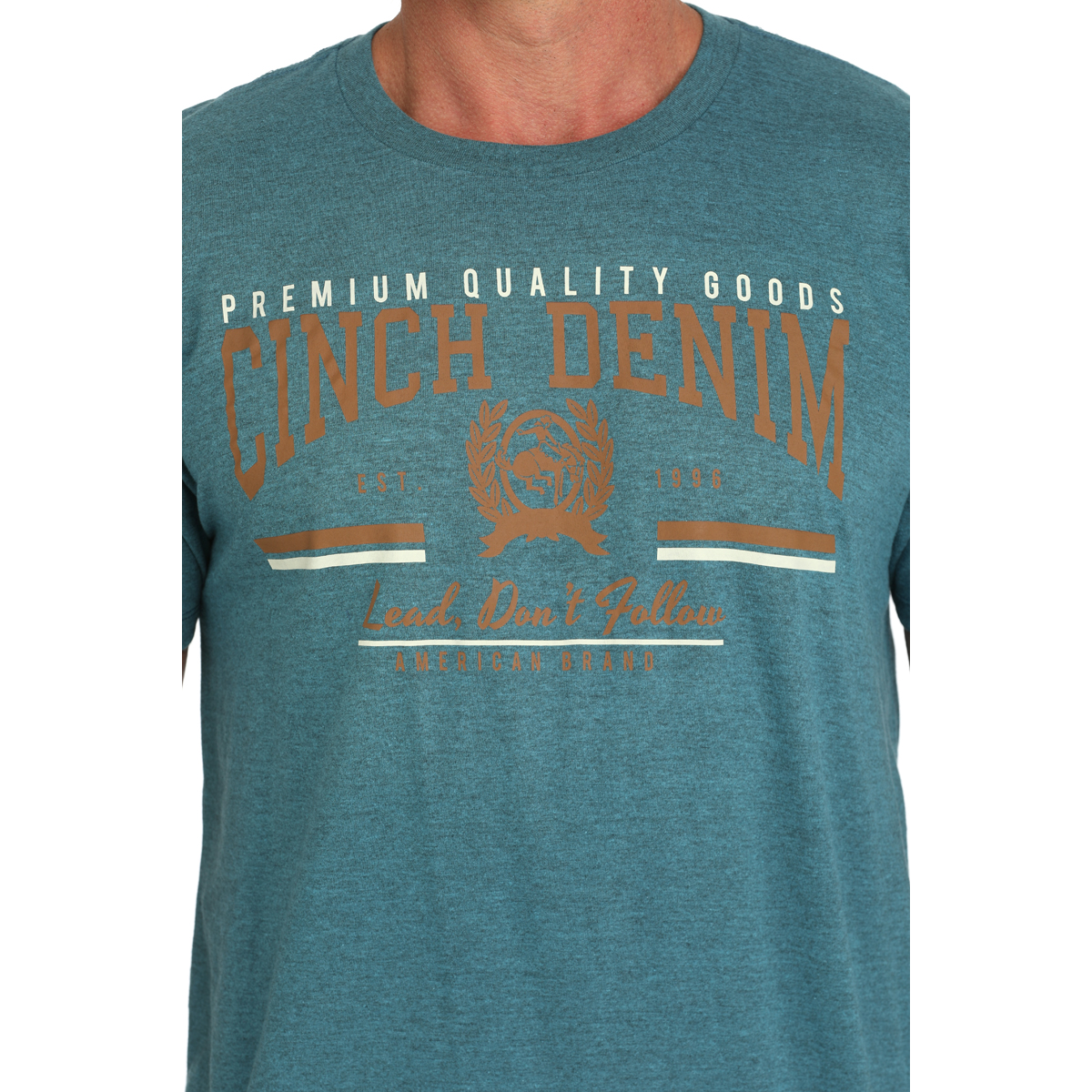 Cinch Men's Teal Denim Logo Graphic Short Sleeve T-Shirt MTT1690676