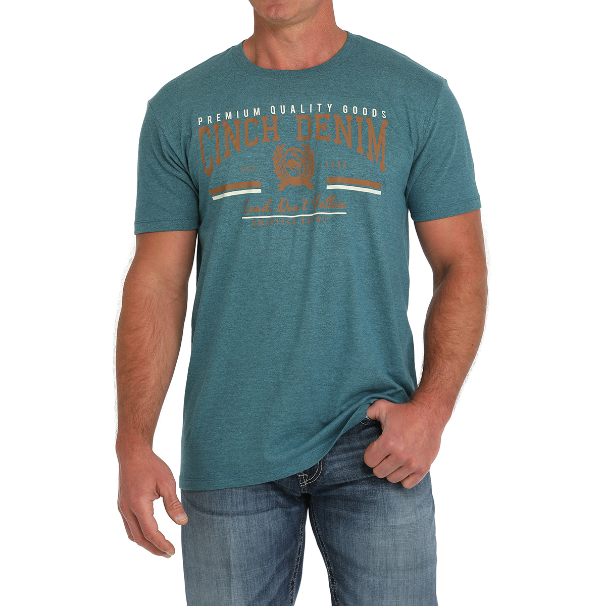Cinch Men's Teal Denim Logo Graphic Short Sleeve T-Shirt MTT1690676