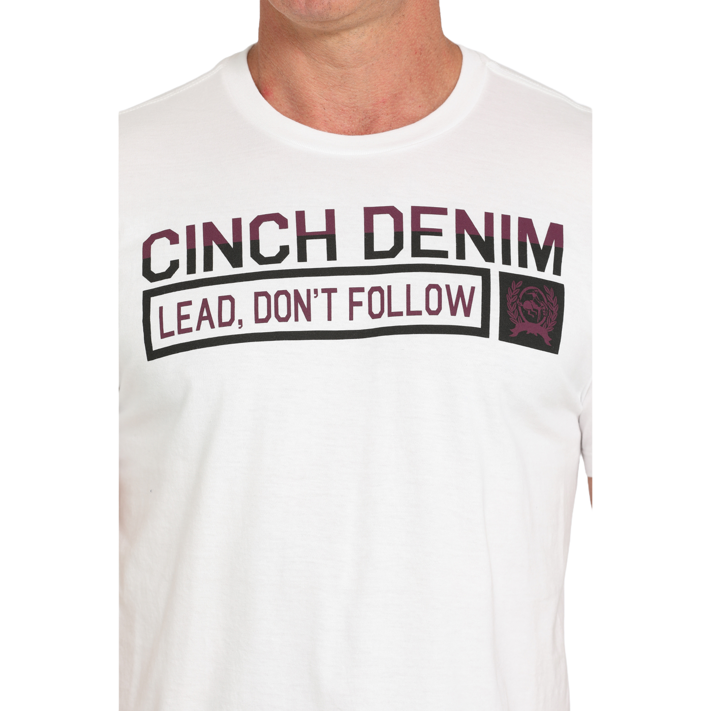 Cinch Men's Lead Don't Follow Logo White Graphic T-Shirt MTT1690680