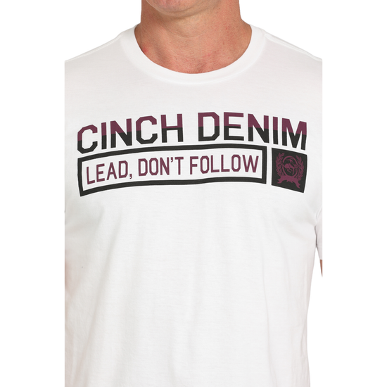 Cinch Men's Lead Don't Follow Logo White Graphic T-Shirt MTT1690680