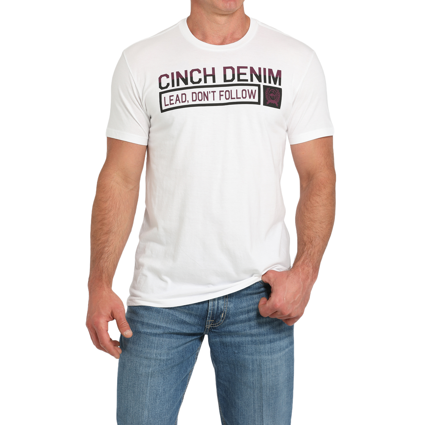 Cinch Men's Lead Don't Follow Logo White Graphic T-Shirt MTT1690680