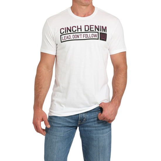 Cinch Men's Lead Don't Follow Logo White Graphic T-Shirt MTT1690680