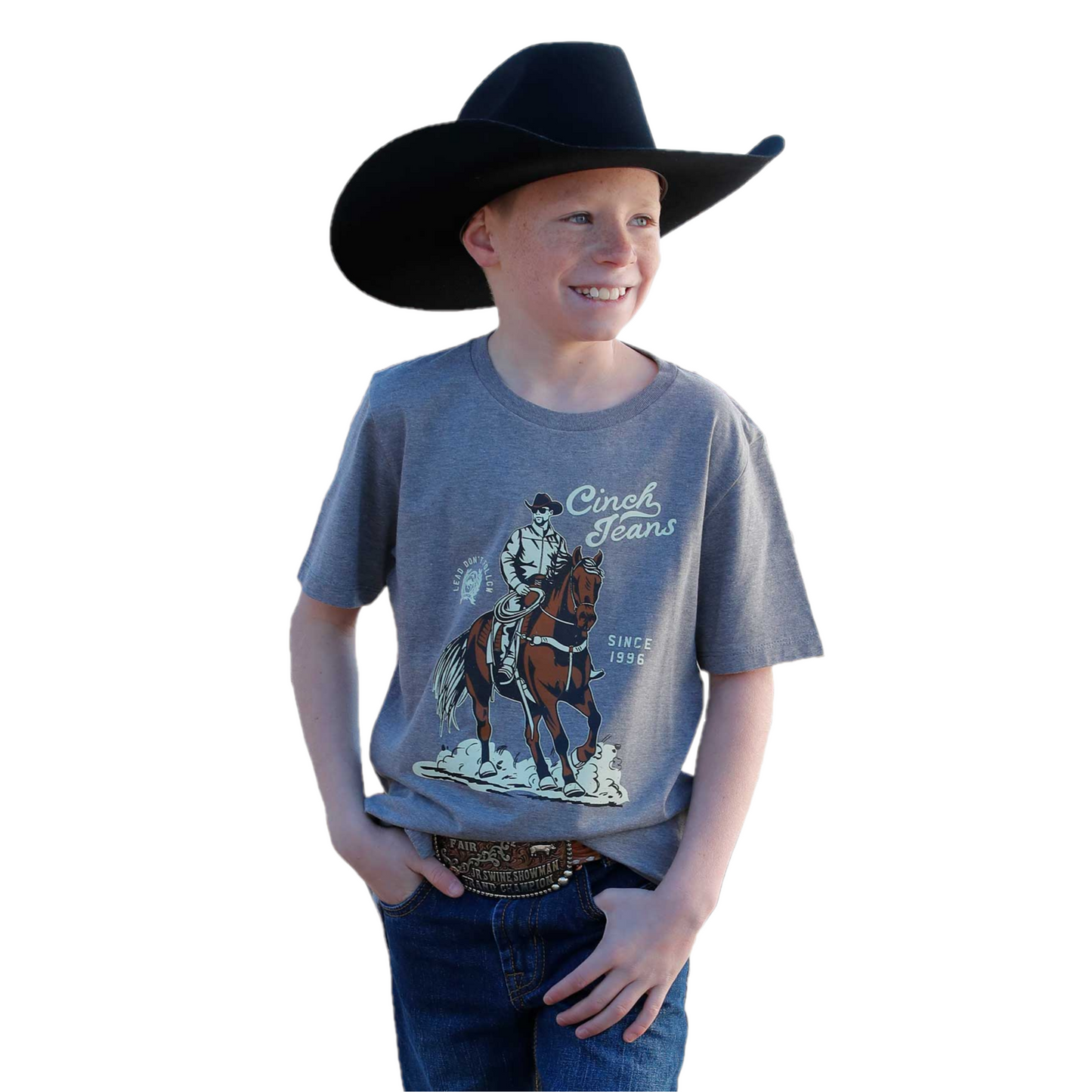Cinch Youth Boy's Cowboy Graphic Grey Short Sleeve T-Shirt MTT7670155