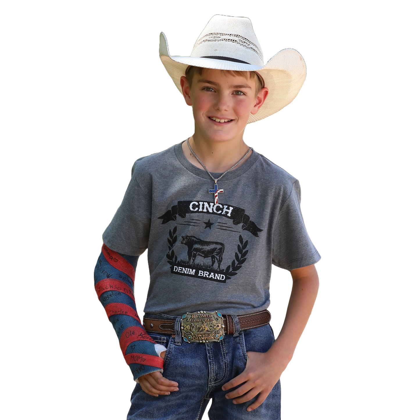 Cinch Youth Boy's Heather Grey Denim Brand T-Shirt MTT7670161