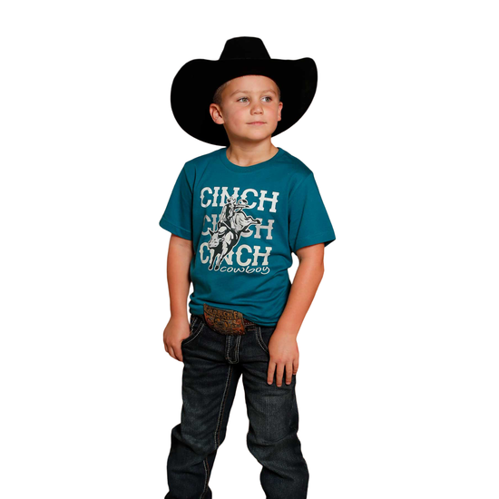 Cinch Youth Boy's Teal Blue Logo Graphic T-Shirt MTT7670166