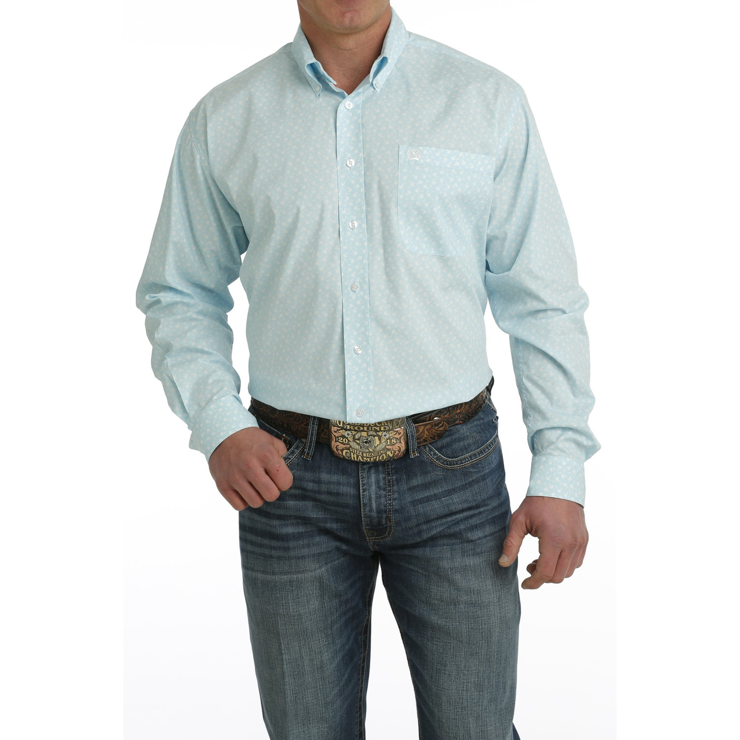 Cinch Men's Stretch Thistle Light Blue Button Down Shirt MTW1105732