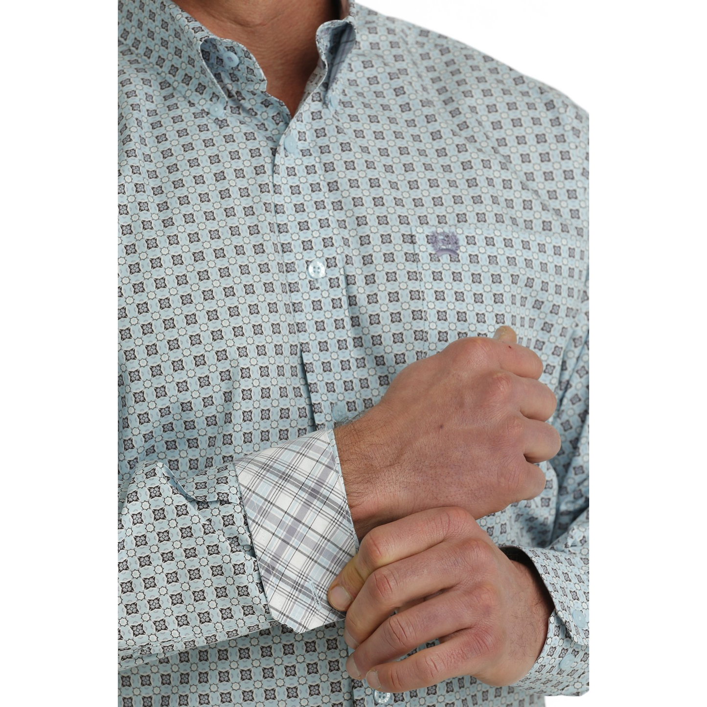 Cinch Men's Geometric Print Light Blue Button Down Shirt MTW1105734