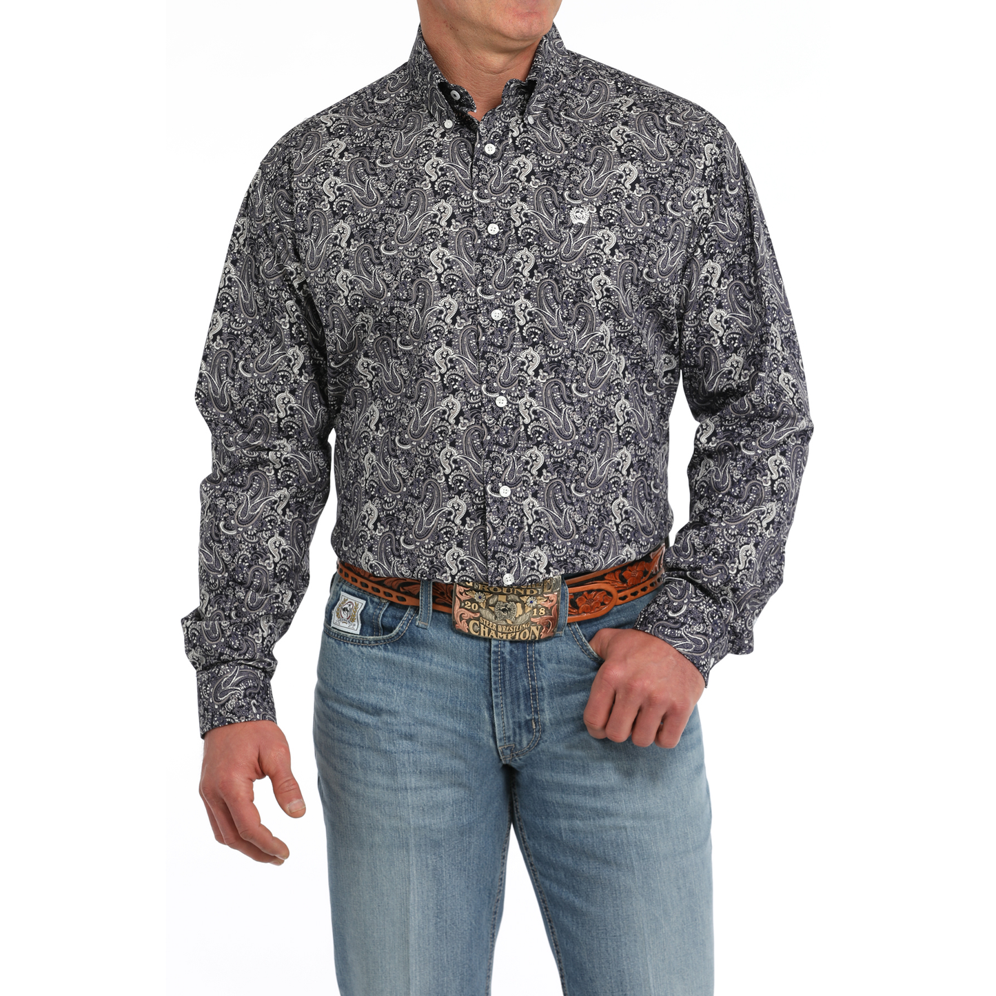 Cinch Men's Black Paisley Print Button Down Shirt MTW1105857