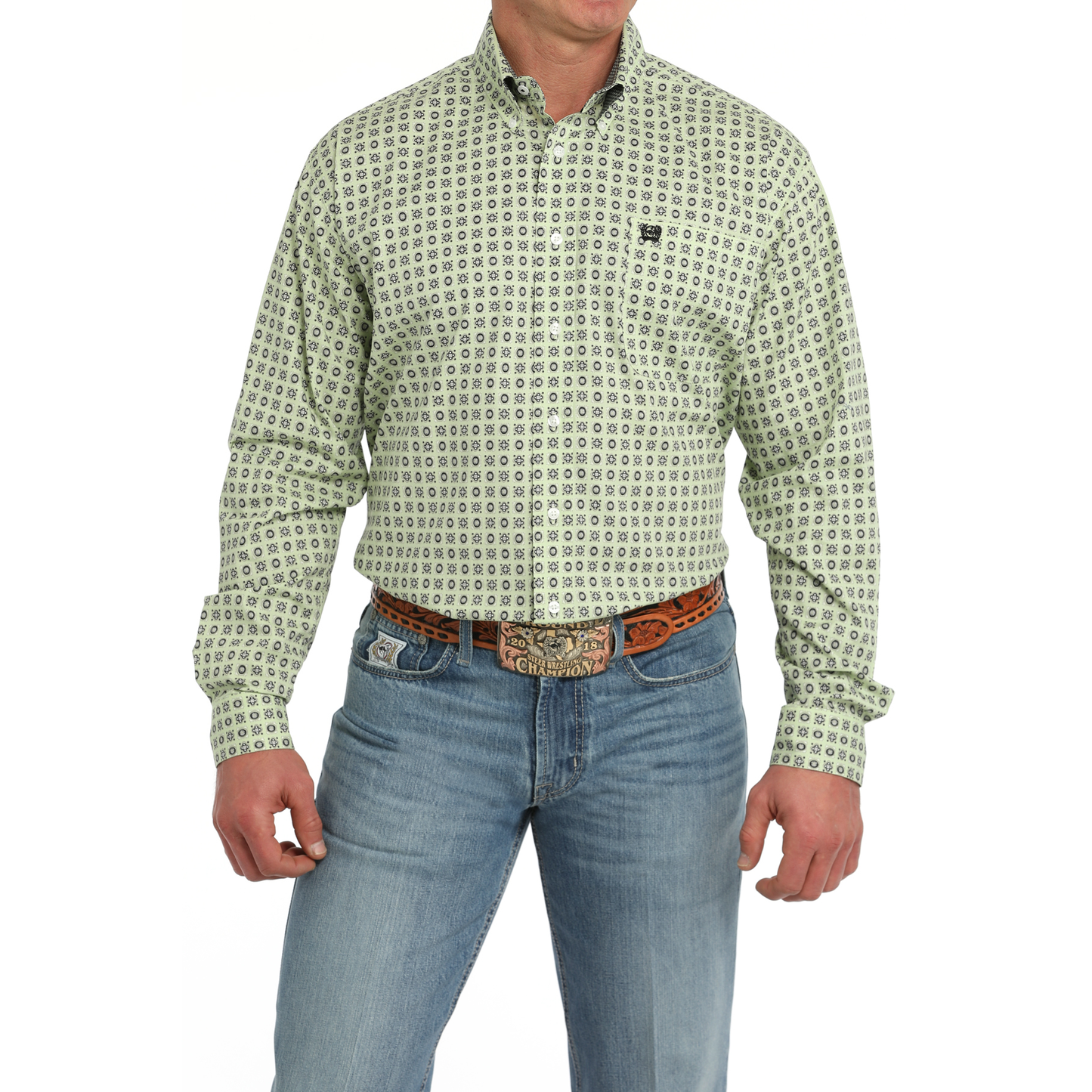 Cinch Men's Green Western Print Button Down Shirt MTW1105862