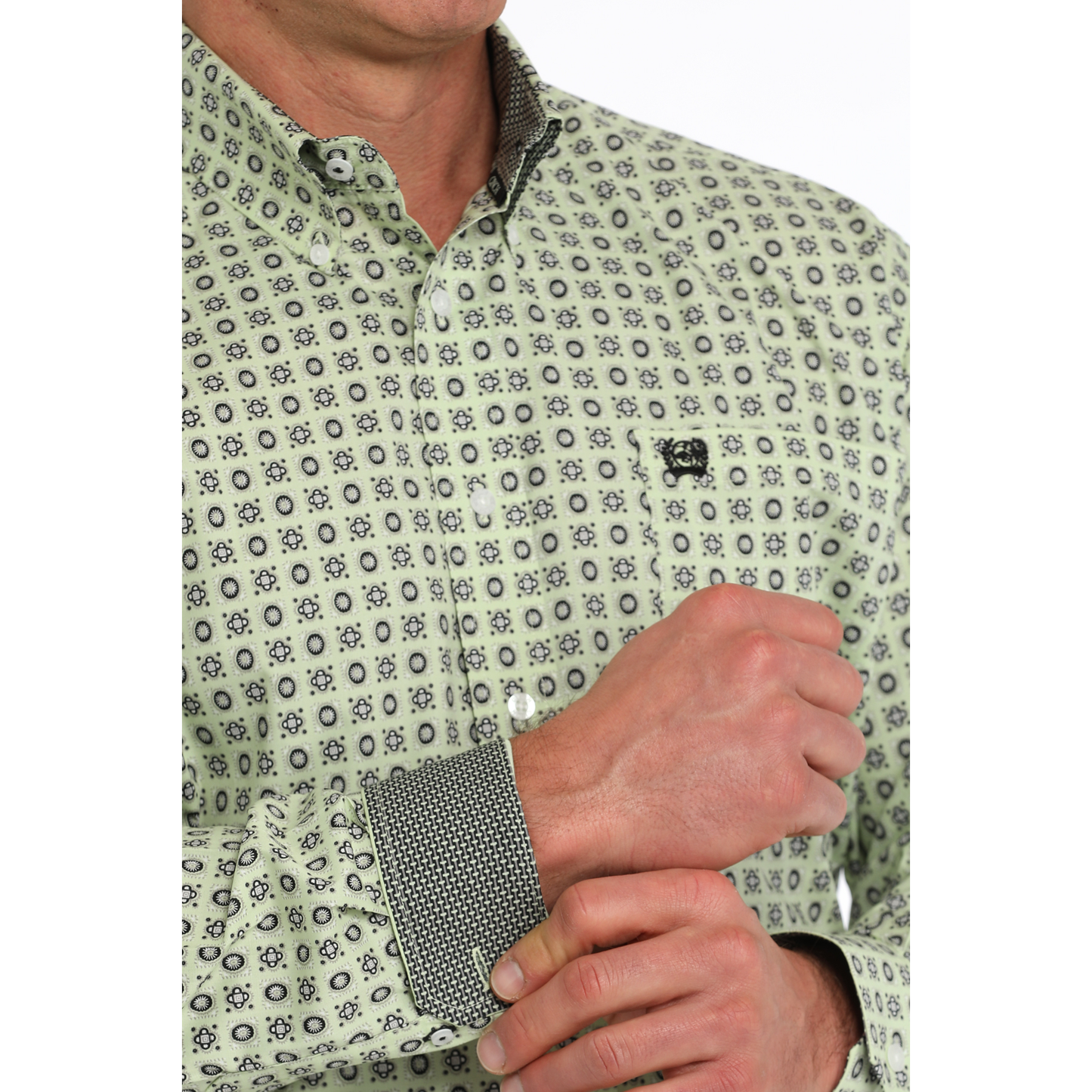 Cinch Men's Green Western Print Button Down Shirt MTW1105862