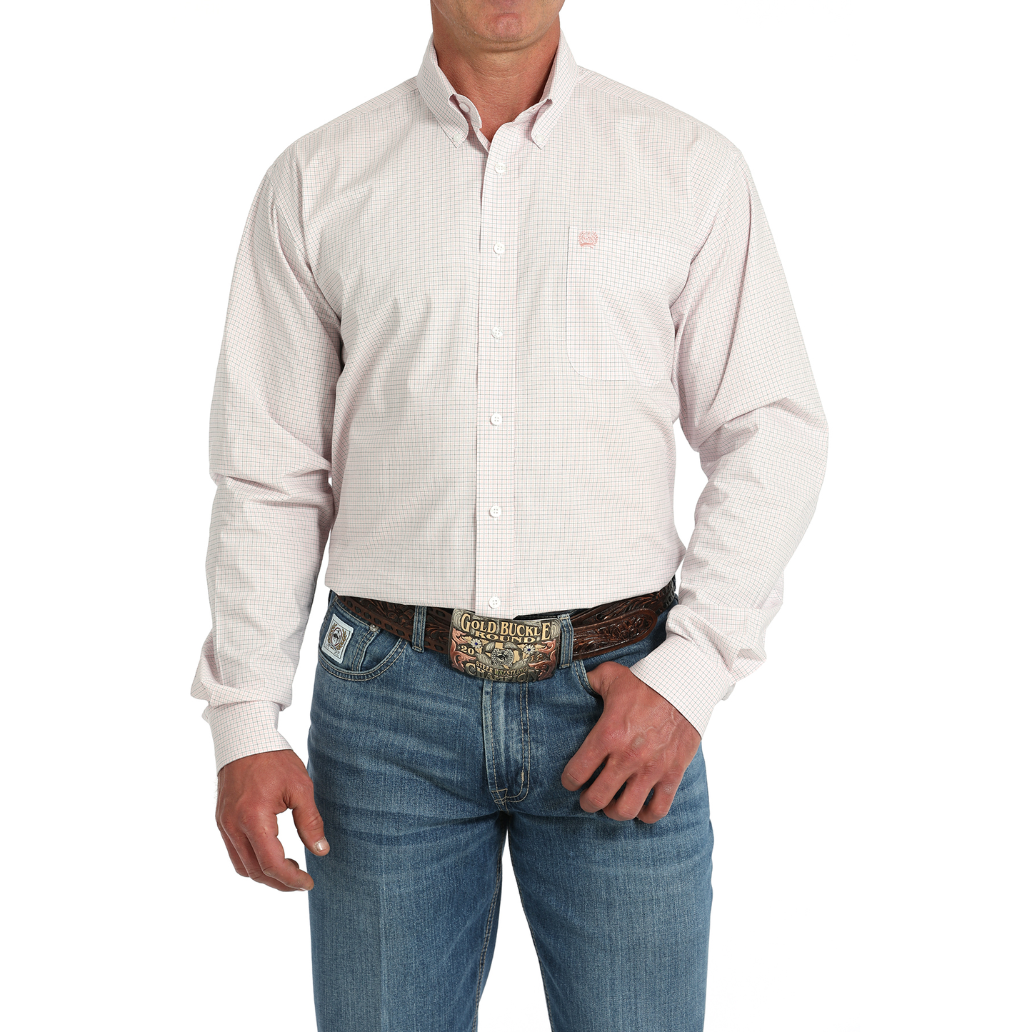 Cinch Men's Plaid Print White Button Down Shirt MTW1105912