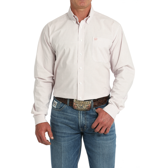 Cinch Men's Plaid Print White Button Down Shirt MTW1105912