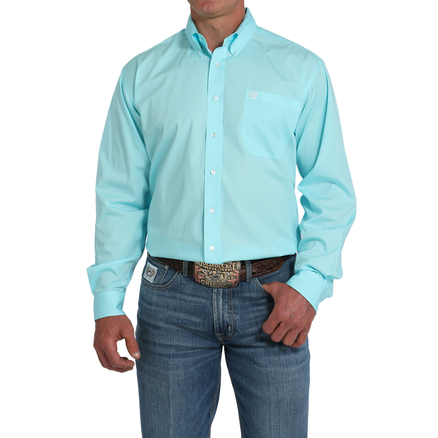 Cinch Men's Solid Turquoise Blue Button Down Shirt MTW1105923