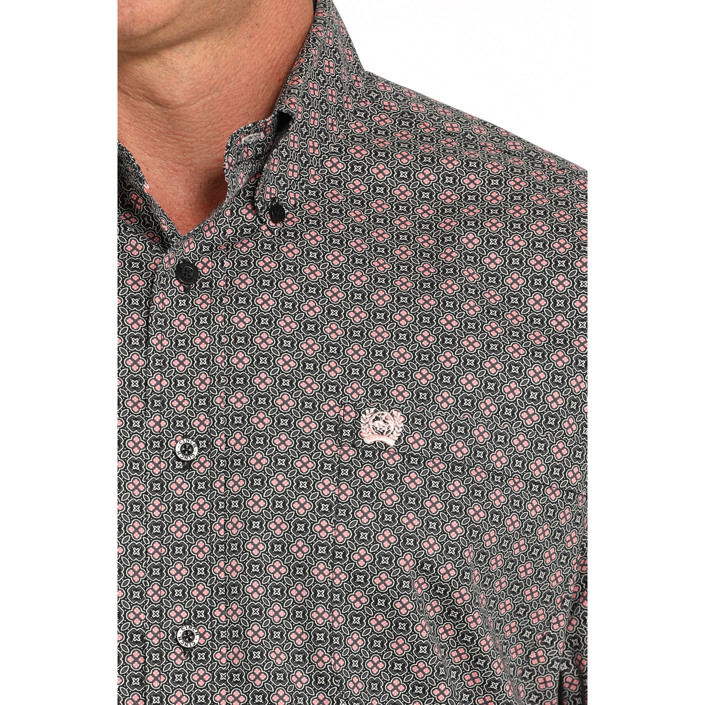Cinch Men's Medallion Print Grey Button Down Shirt MTW1105925