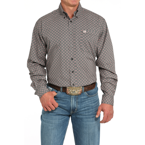 Cinch Men's Medallion Print Grey Button Down Shirt MTW1105925
