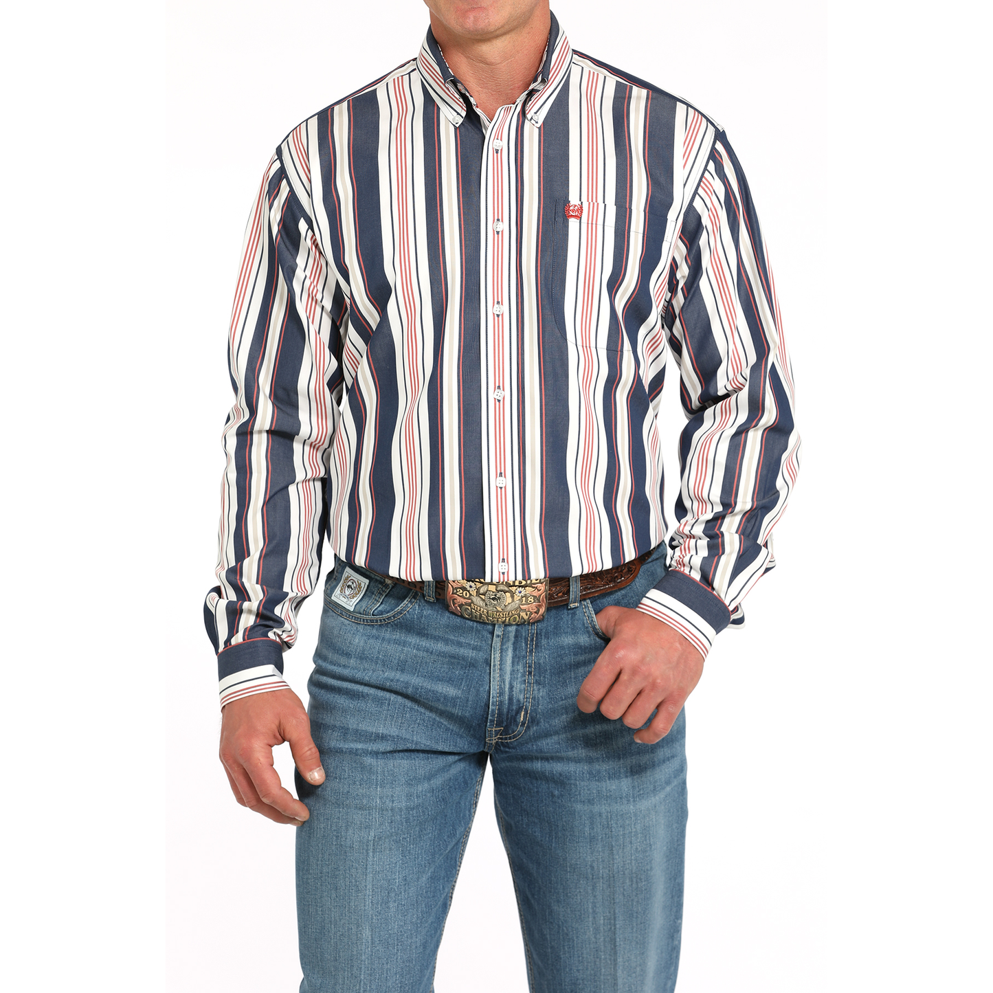 Cinch Men's Navy Stripe Print Button Down Shirt MTW1105938