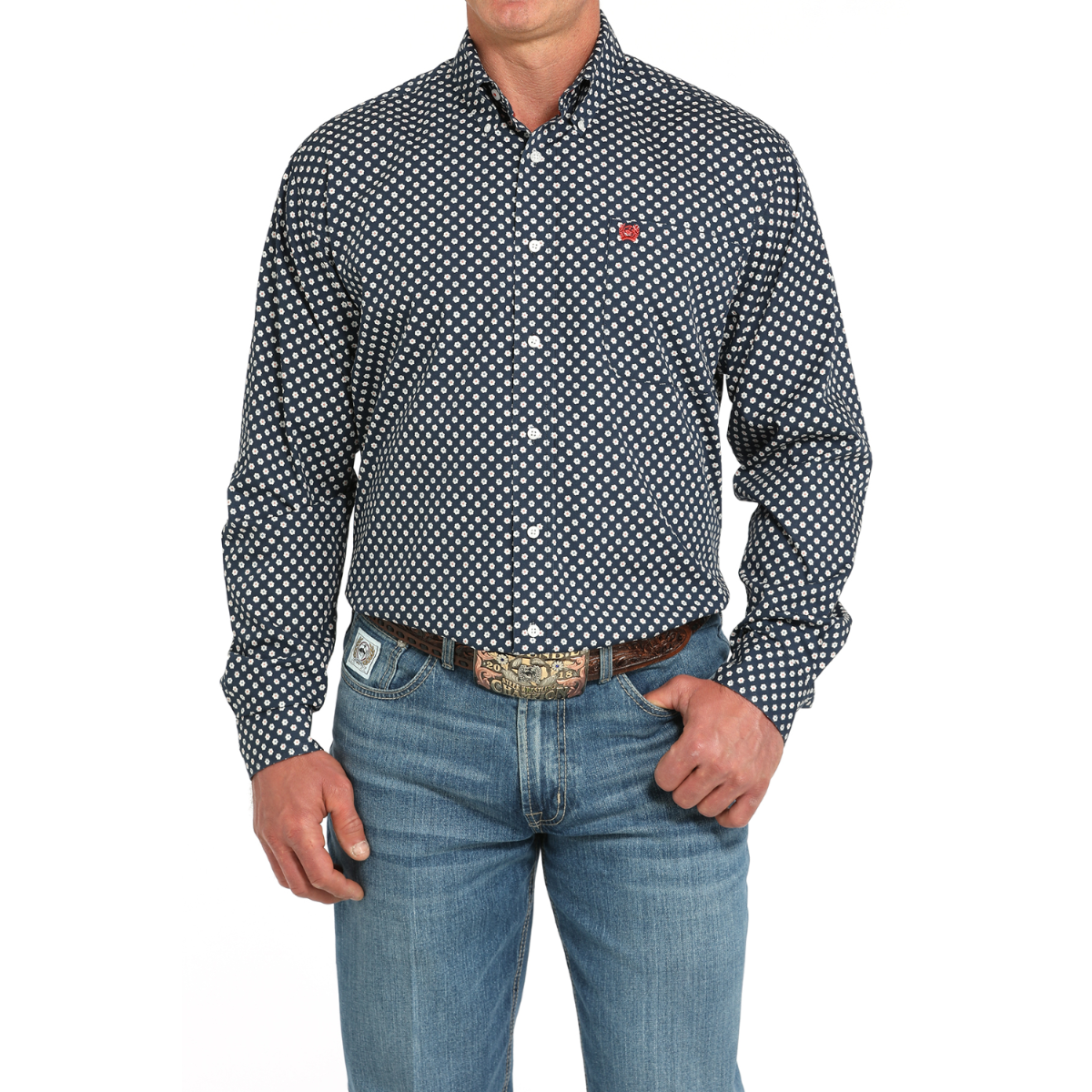 Cinch Men's Navy Flower Print Button Down Shirt MTW1105939