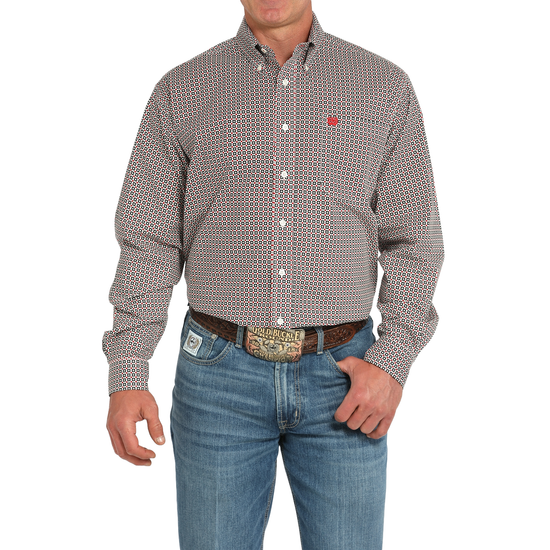 Cinch Men's Geometric Graphic Cream Button Down Shirt MTW1105943