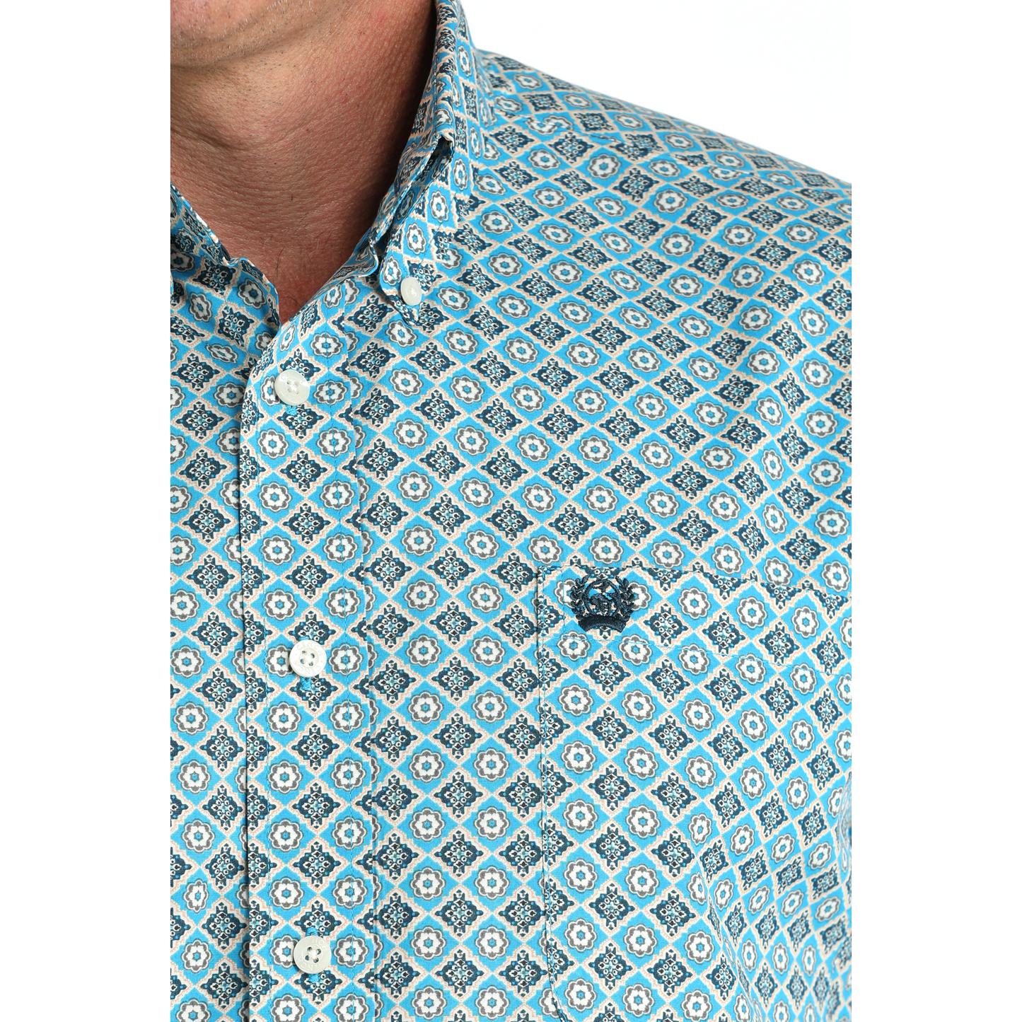 Cinch Men's Blue Geometric Print Button Down Shirt MTW1105955