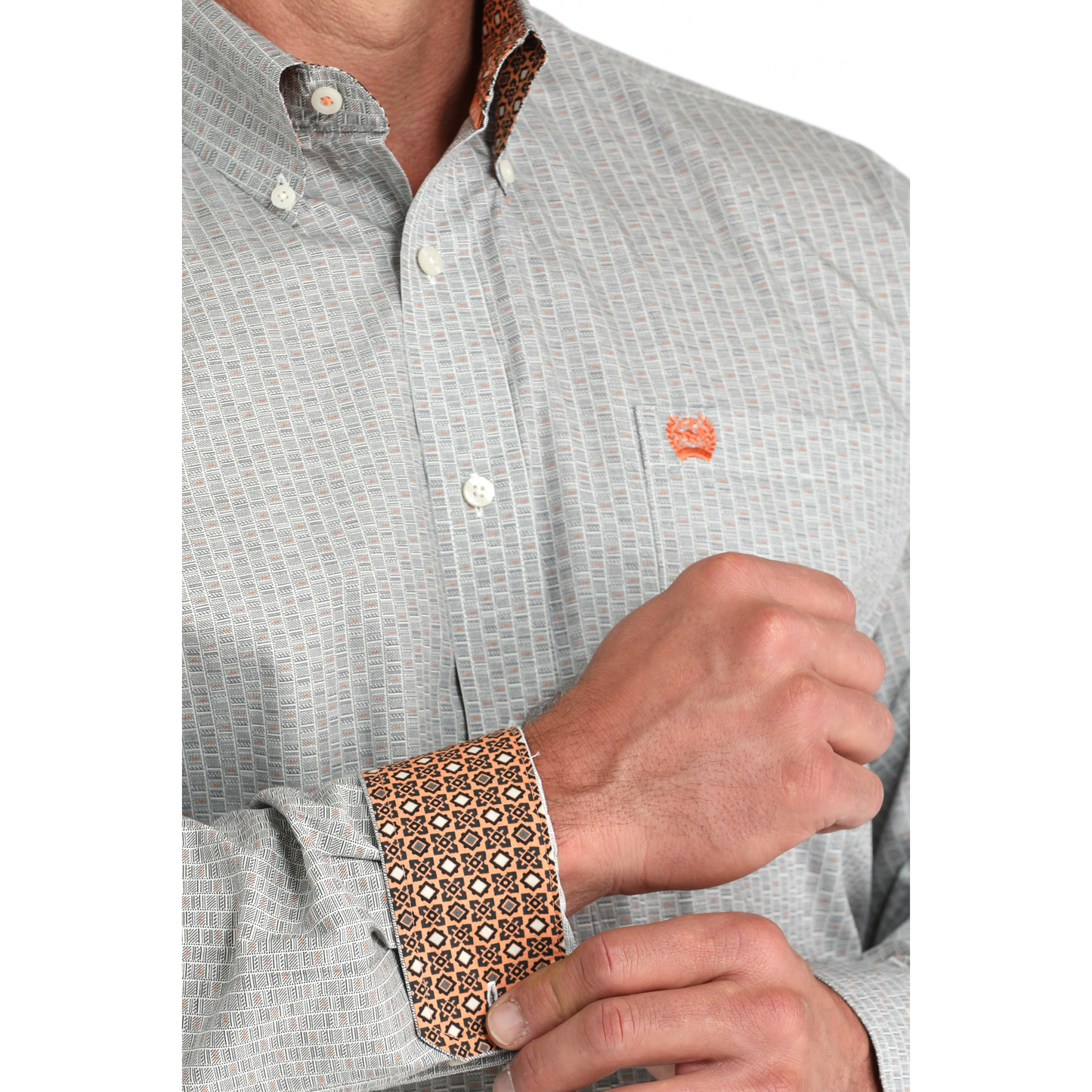 Cinch Men's Cream Geometric Print Button Down Shirt MTW1105961