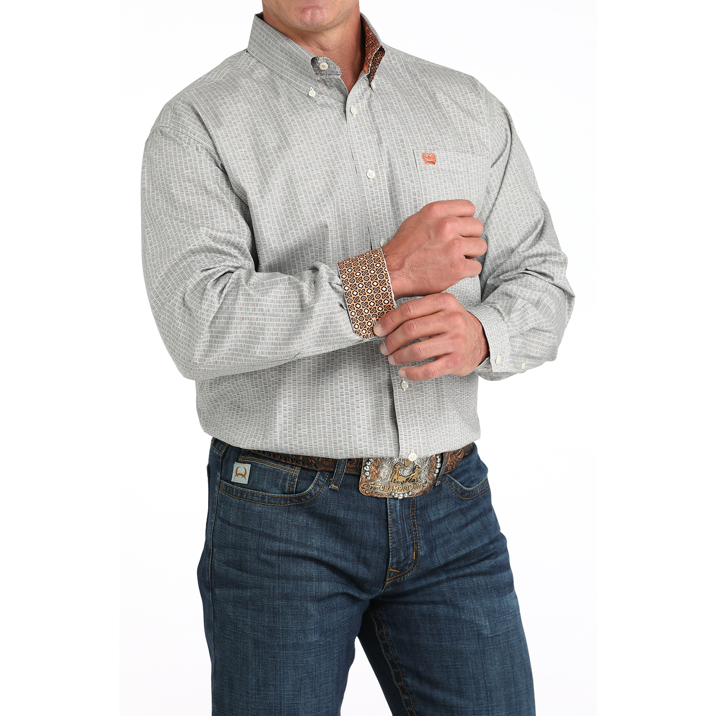 Cinch Men's Cream Geometric Print Button Down Shirt MTW1105961