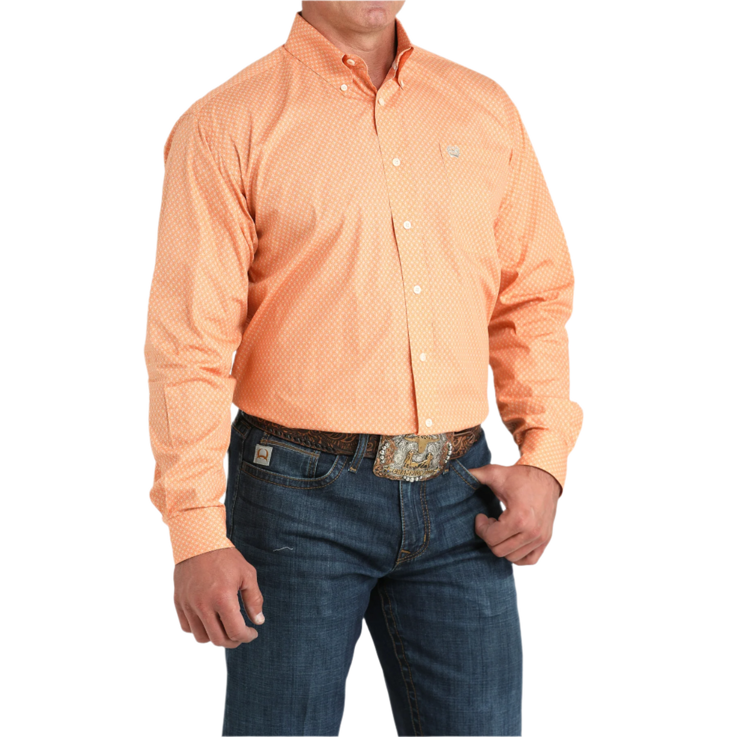 Cinch Men's Coral Geometric Print Button Down Shirt MTW1105964