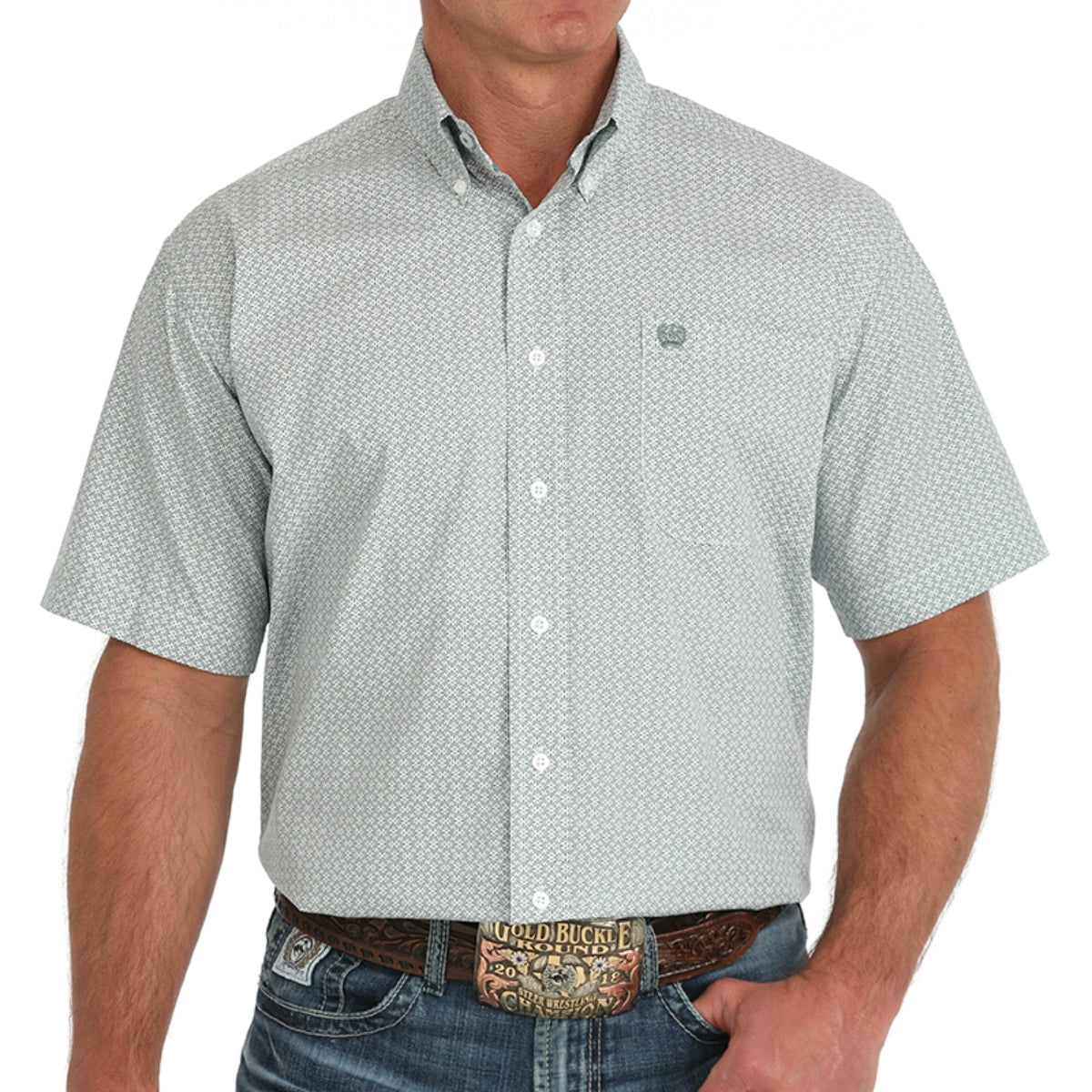 Cinch Men's Geometric Print Green Button Down Shirt MTW1111474