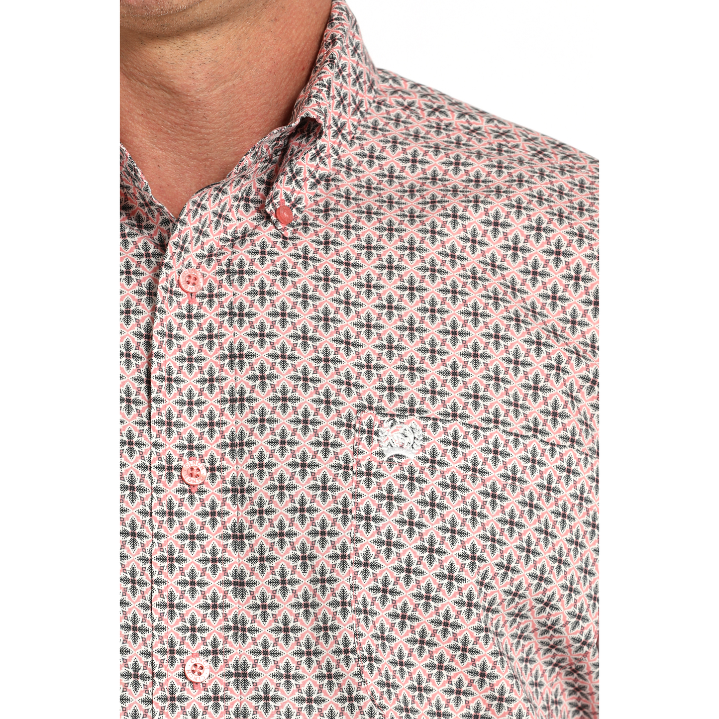 Cinch Men's Geometric Print Pink Button Down Shirt MTW1111481
