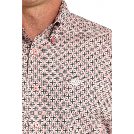 Cinch Men's Geometric Print Pink Button Down Shirt MTW1111481