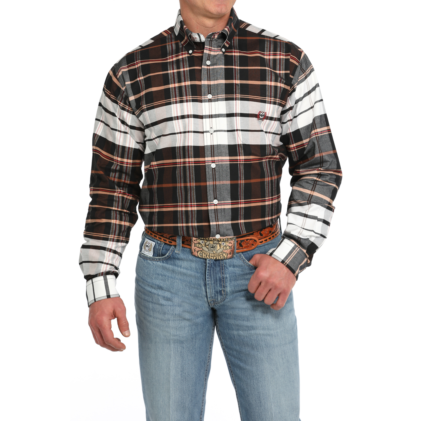 Cinch Men's Oxford Plaid Button-Down Western Shirt S Cinch Men's Oxford Plaid Button-Down Western Shirt S