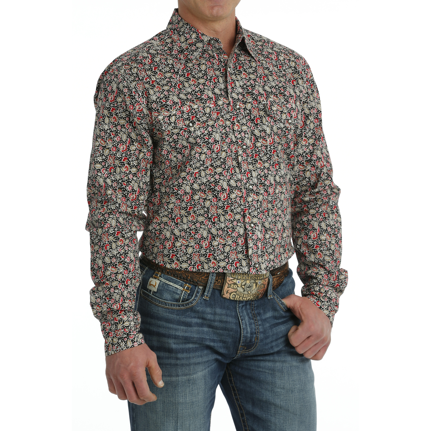 Cinch Men's Black Floral Modern Print Button Down Shirt MTW1303075