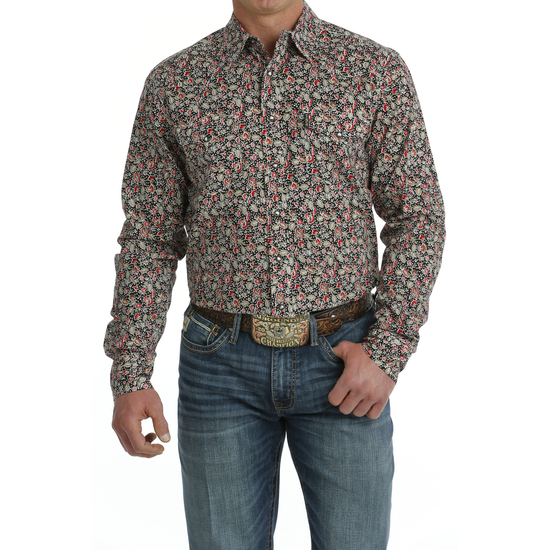 Cinch Men's Black Floral Modern Print Button Down Shirt MTW1303075