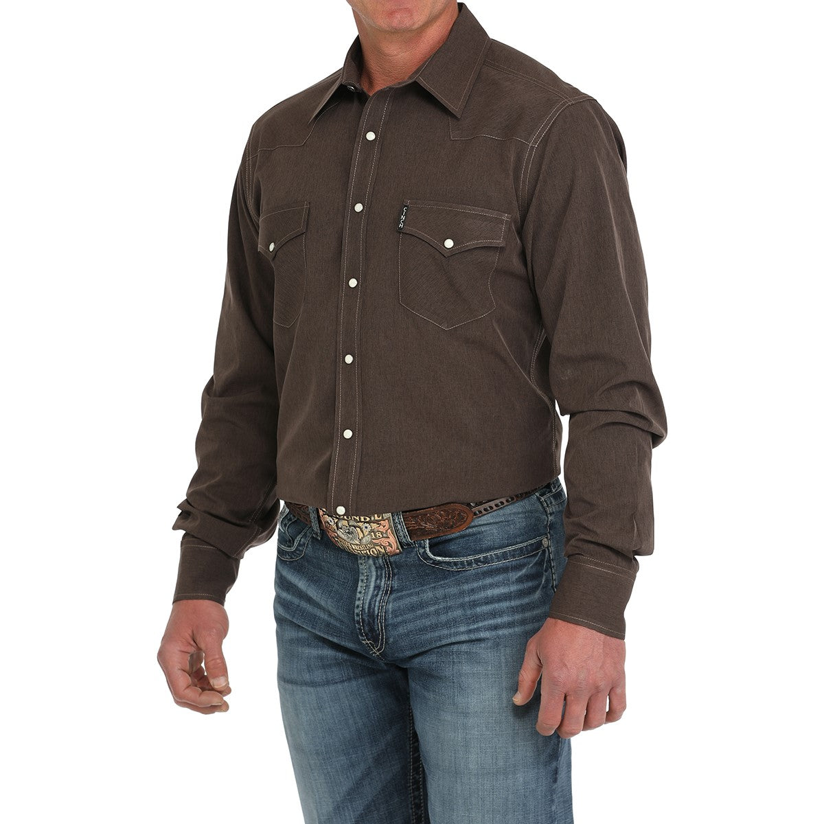 Cinch Men's Brown Solid Modern Fit Button Down Shirt MTW1303083